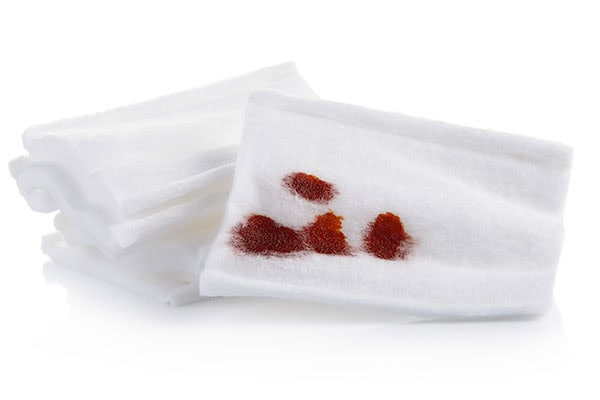 Gauze with blood spots